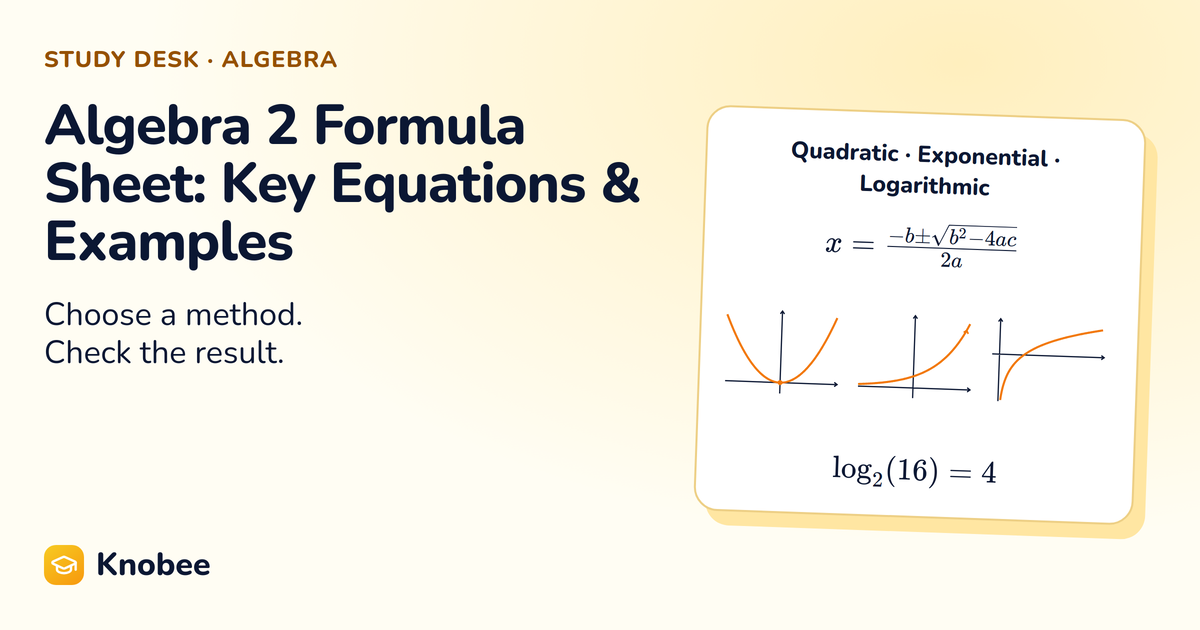 Algebra 2 Formula Sheet: Key Equations & Examples